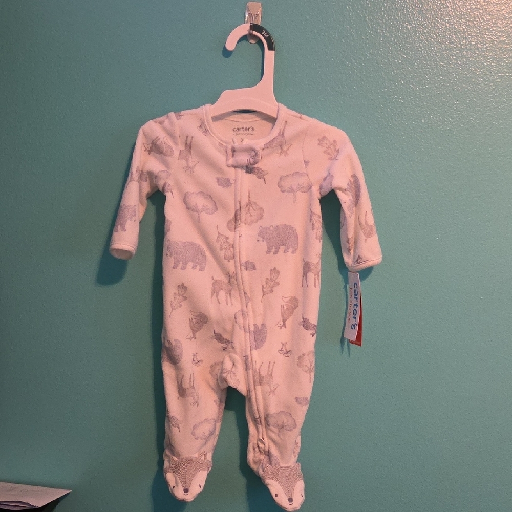 Carter's White and Gray Footed One Piece with Cozy Design